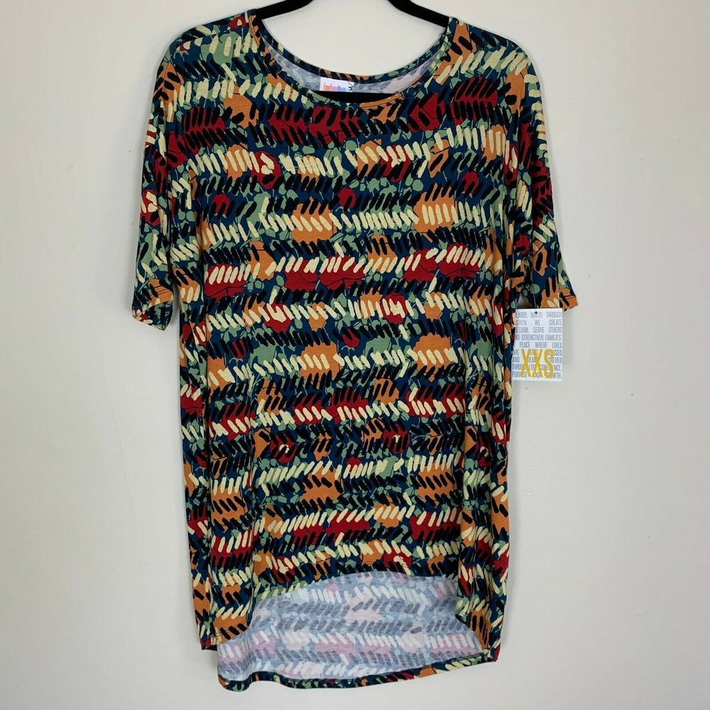 Lularoe Irma Shirt Bold Dash Pattern Short Sleeve
